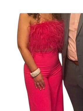 Lamarque 'Zaina' Feather Cropped Strapless Bandeau Top, Red, M